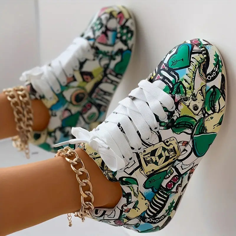 Trendy Women's Graffiti Print Sneakers