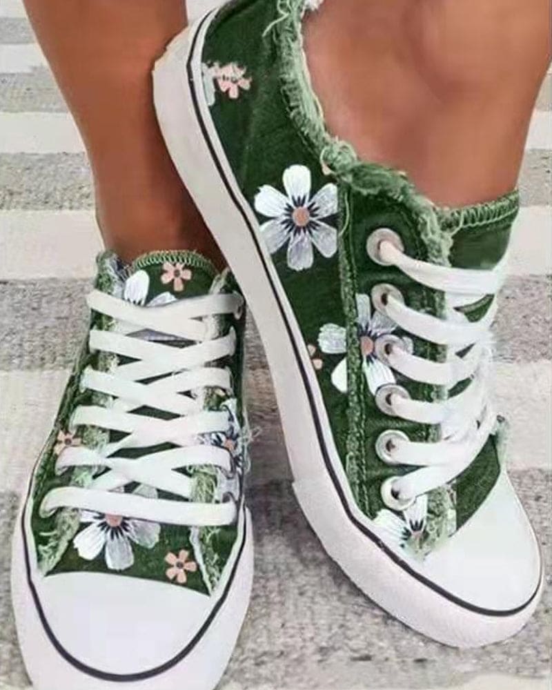 Floral Print Denim Sneakers for Everyday Style