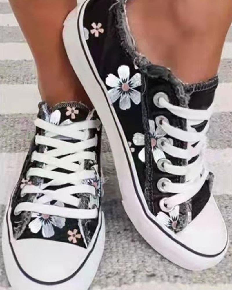 Floral Print Denim Sneakers for Everyday Style