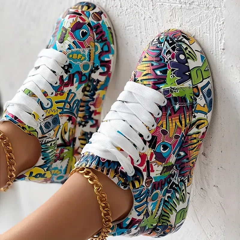 Trendy Women's Graffiti Print Sneakers