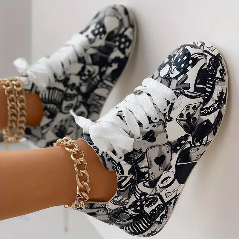 Trendy Women's Graffiti Print Sneakers