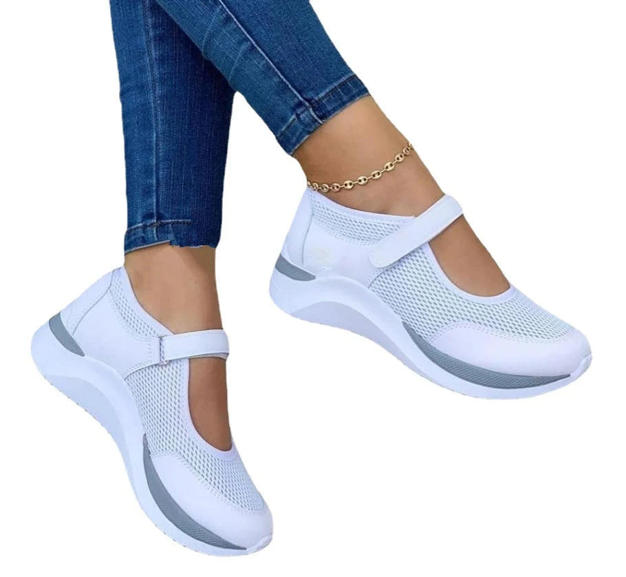 Stylish Women's Sneakers with Mesh Upper & Adjustable Strap