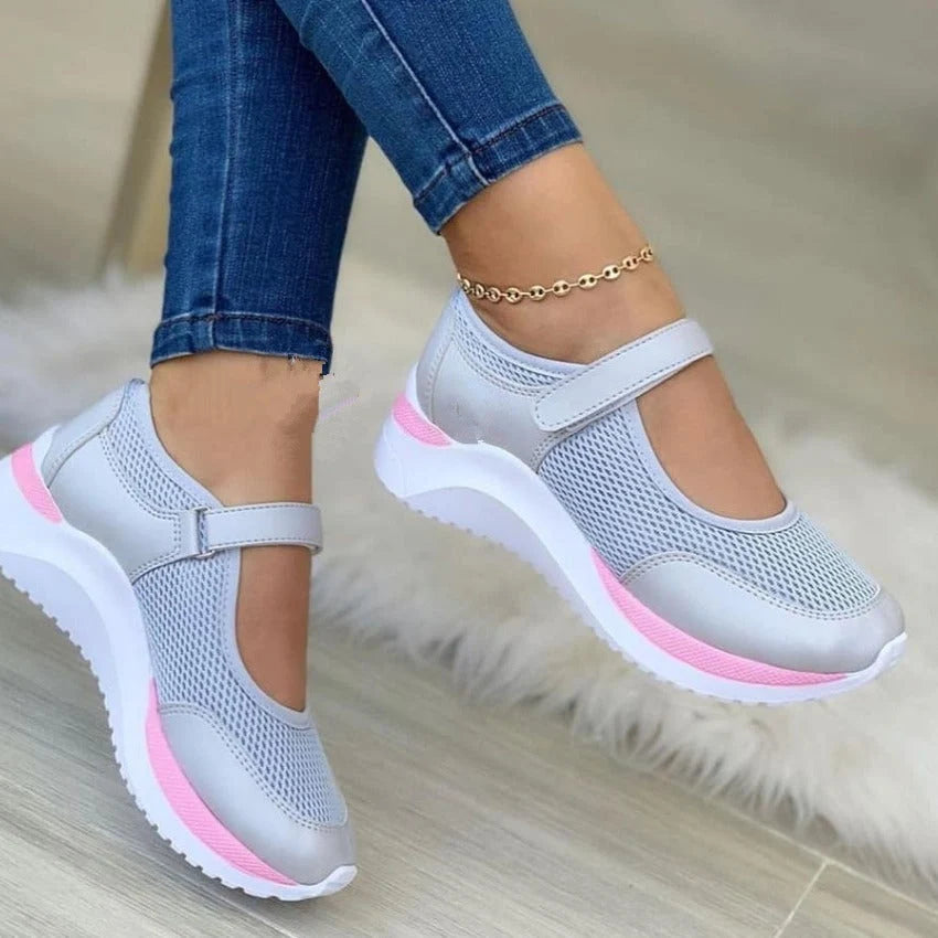 Stylish Women's Sneakers with Mesh Upper & Adjustable Strap