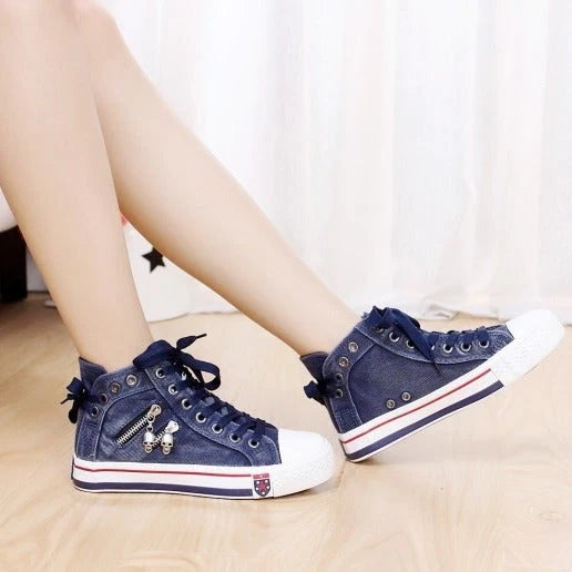 Denim High-Top Sneakers with Chic Accents