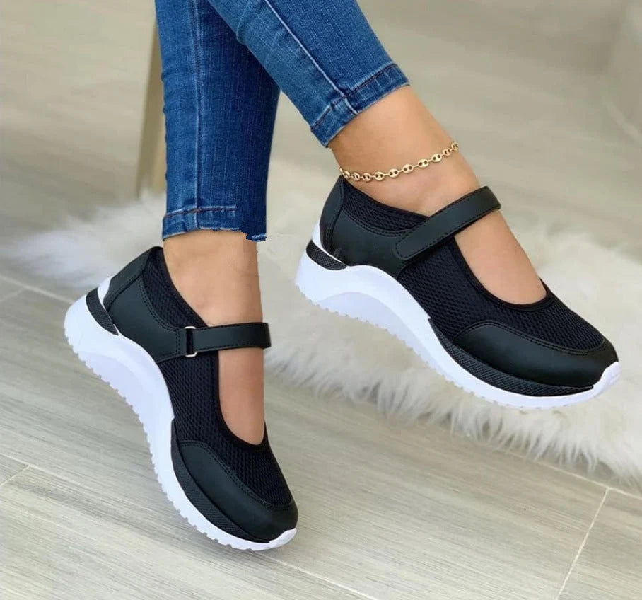 Stylish Women's Sneakers with Mesh Upper & Adjustable Strap