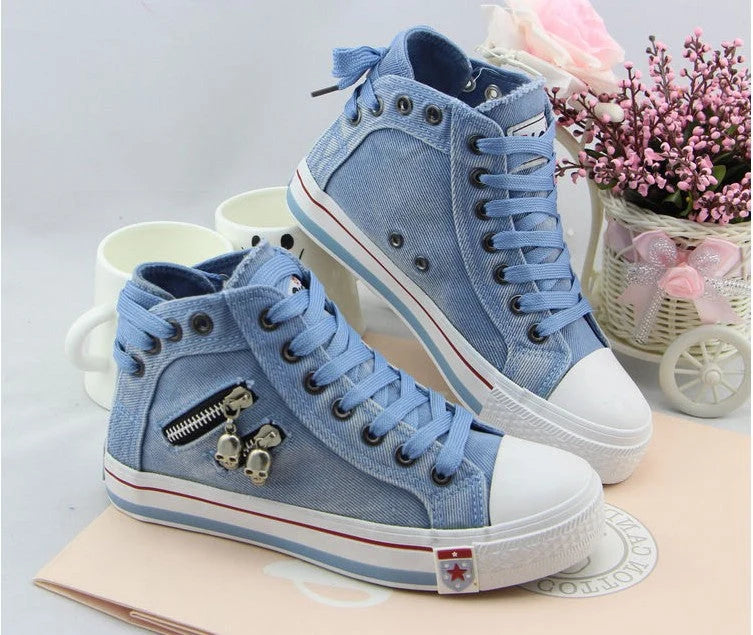 Denim High-Top Sneakers with Chic Accents