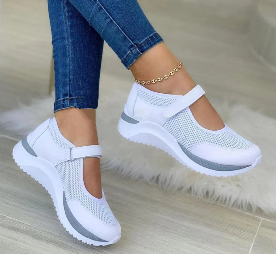 Stylish Women's Sneakers with Mesh Upper & Adjustable Strap