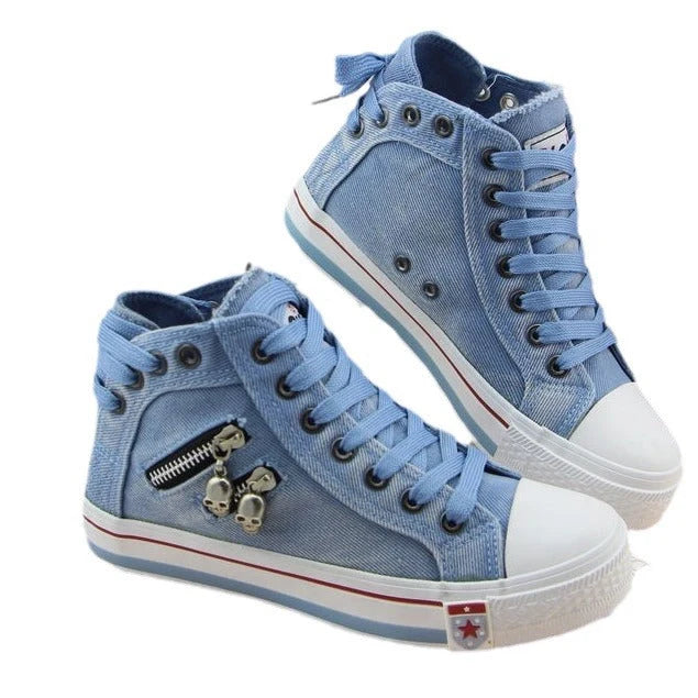 Denim High-Top Sneakers with Chic Accents