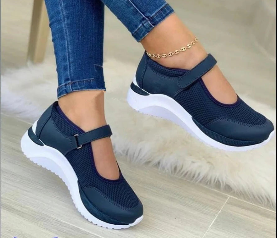 Stylish Women's Sneakers with Mesh Upper & Adjustable Strap