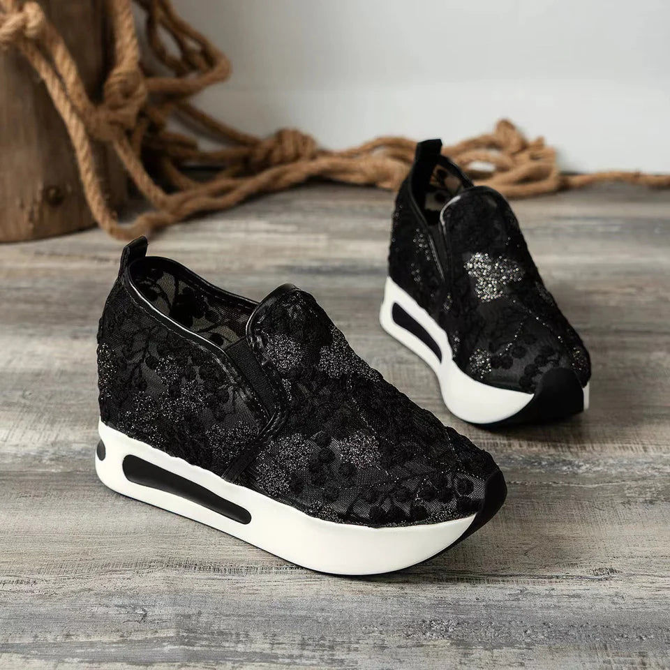Floral Embroidered Women's Sneakers with Traction Sole