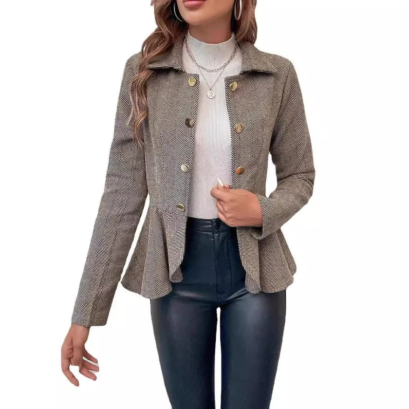 Women's Stylish Asymmetrical Blazer Jacket with Unique Button Accents