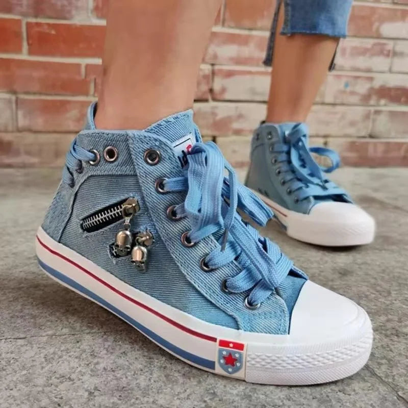 Trendy Women's High-Top Sneakers with Zipper Accents
