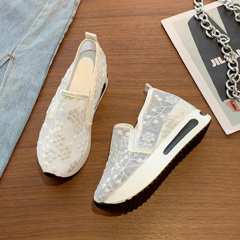 Floral Embroidered Women's Sneakers with Traction Sole