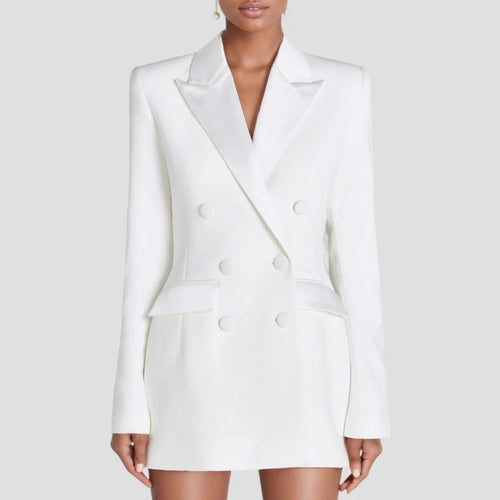 Chic blazer-kjole med satinrevers til arbejde og fest